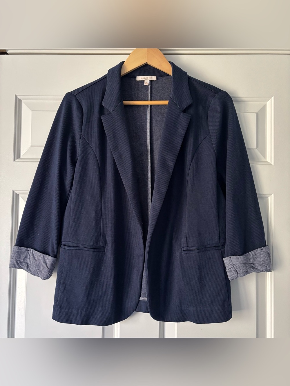 Skies Are Blue Navy Open-Front Blazer with Rolled Cuffs